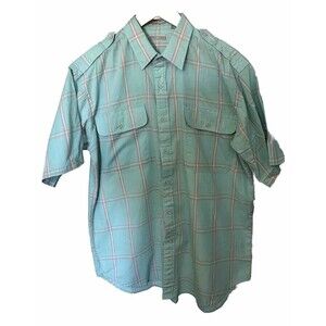Matt Curtis Vintage Men's Short Sleeve Button Down Shirt Large Green White & Red